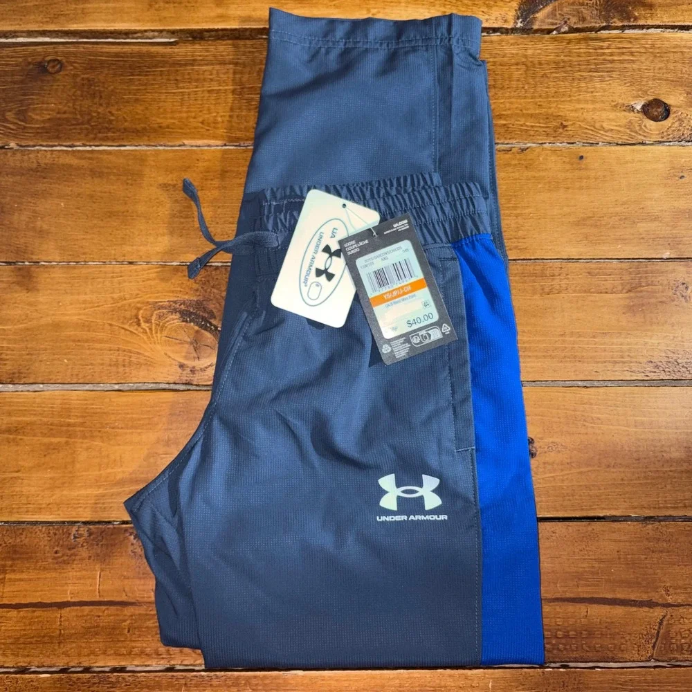 Under Armour Rival Woven Pants Boy Small Blue Gray Mesh Lined Athletic Track NEW